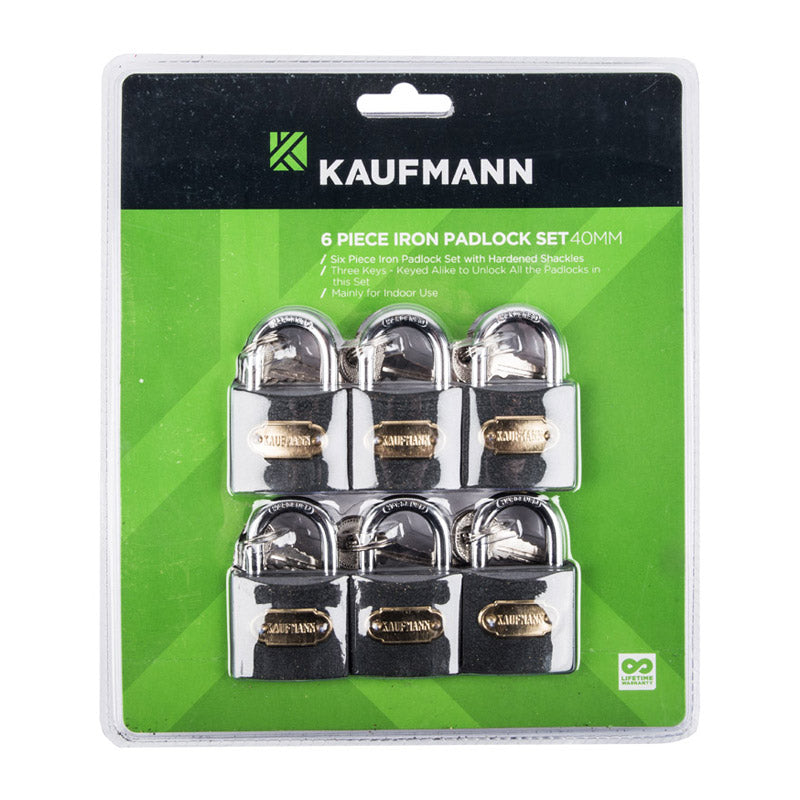 KAUFMANN STEEL LOCK SET 6 PC 40MM