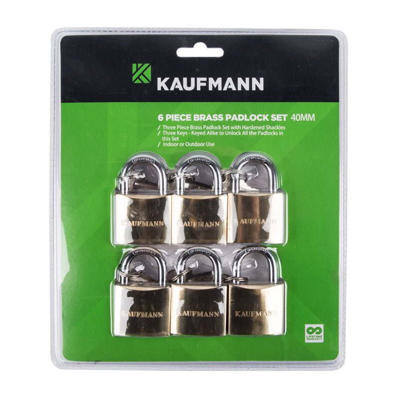 KAUFMANN BRASS LOCK SET 6 PC 40MM