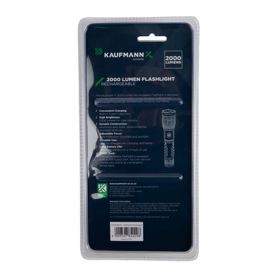 KAUFMANN X 2000 LUMEN RECHARGEABLE FLASHLIGHT