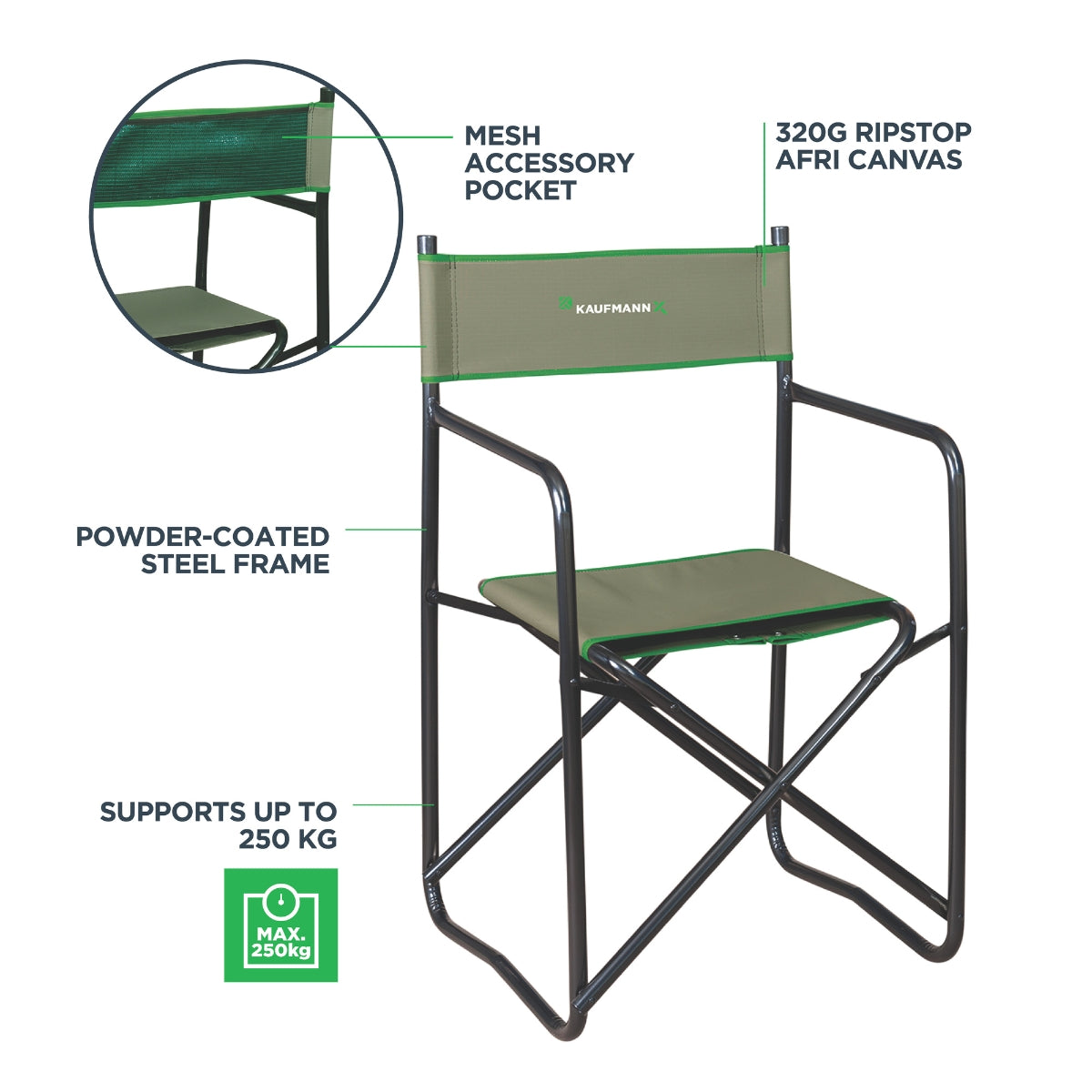 KAUFMANN X AFRI CANVAS DIRECTOR CHAIR HALF BACK – Kaufmann